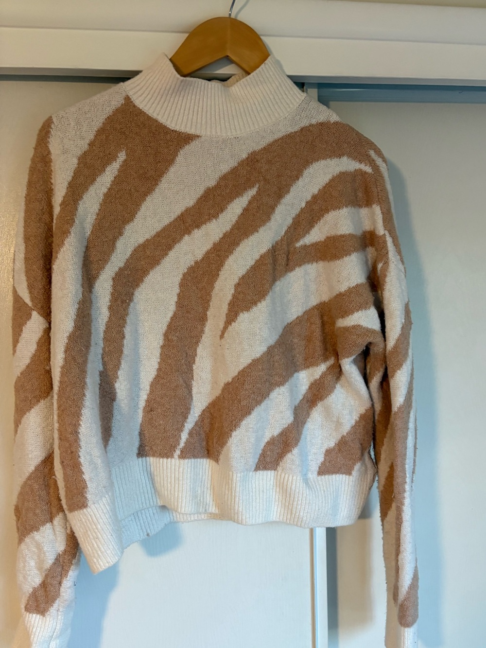 Zebra-Stripe Mock Neck Sweater